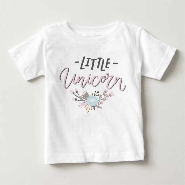 Rosa och Grått Little Unicorn Hand Lettered Blommi Tee (Framsida)