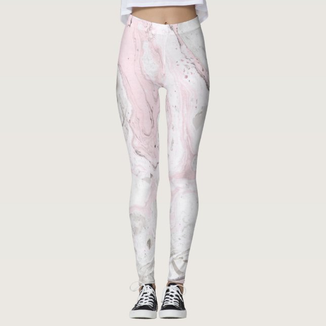 Rosa och Grått Marble Effekt på benmjöl Leggings (Framsida)