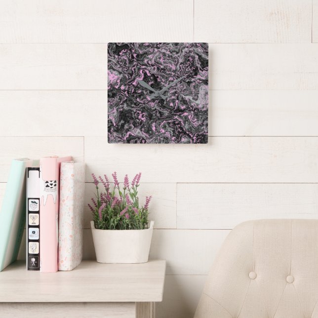Rosa och grått marmor abstrakt fyrkantig klocka (Läsesal)