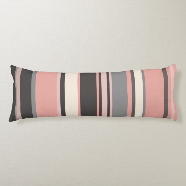 Rosa och Grått Modern Rand i mitten av århundradet Kroppskudde (Framsidan)