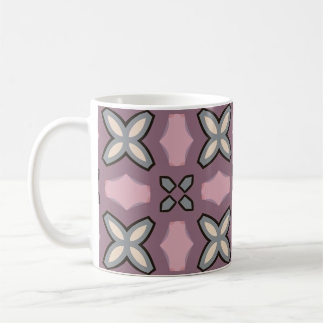 Rosa och Grått Mönster Design Kaffemugg (Vänster)