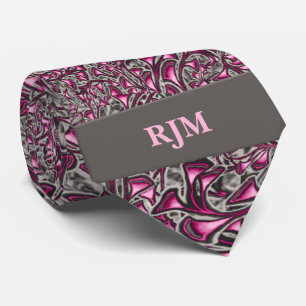 Rosa och Grått Paisley med Monogram för honom Slips