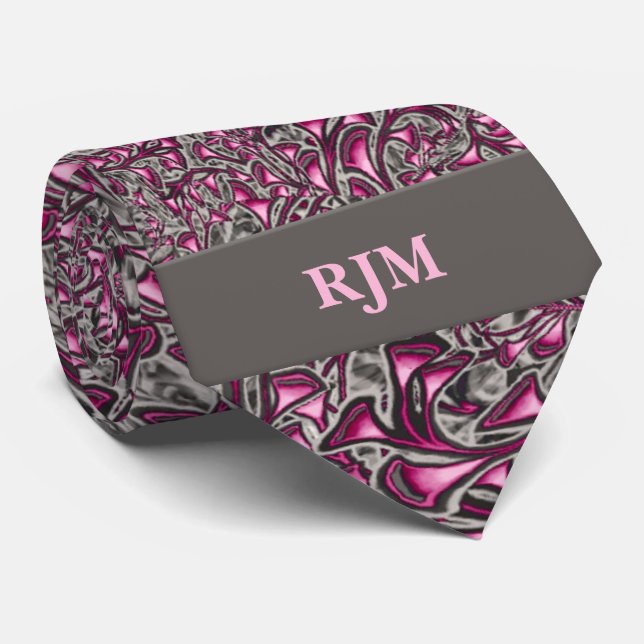 Rosa och Grått Paisley med Monogram för honom Slips (Rullad)