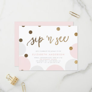Rosa och Grått Pastel Bubbles Sip & Se Inbjudan Vykort