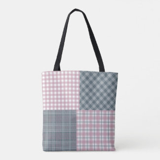 Rosa och grått plaid lappchwork personlig Tote Tygkasse