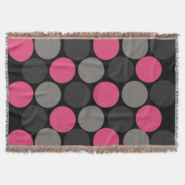 Rosa och Grått Polika Dot Filt (Framsidan)