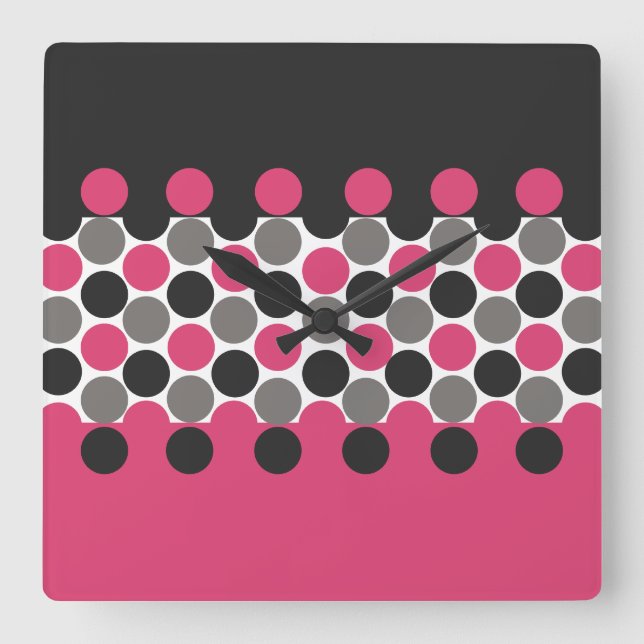 Rosa och Grått Polika Dot Fyrkantig Klocka (Framsida)