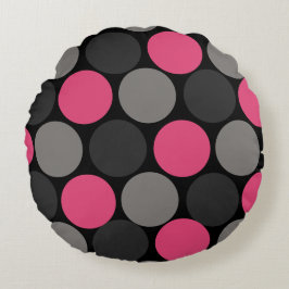 Rosa och Grått Polika Dot Rund Kudde