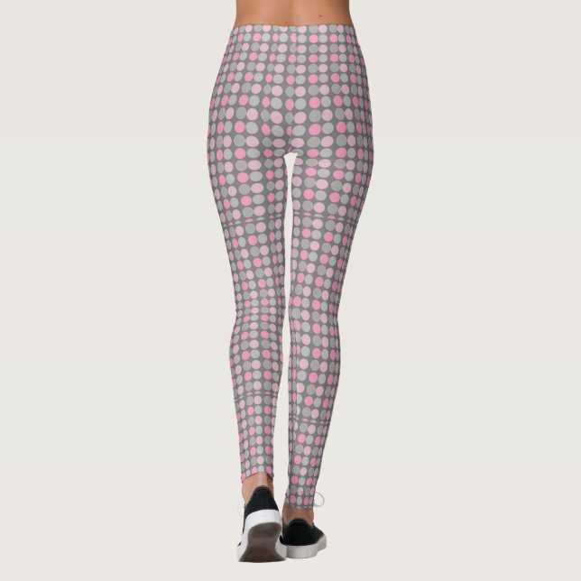 Rosa och Grått Polka-dopning Leggings (Baksida)