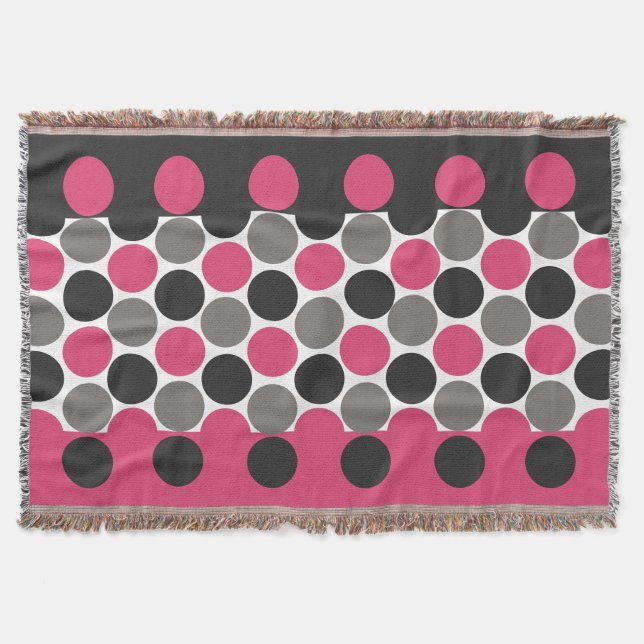 Rosa och Grått Polka Dot Filt (Framsidan)