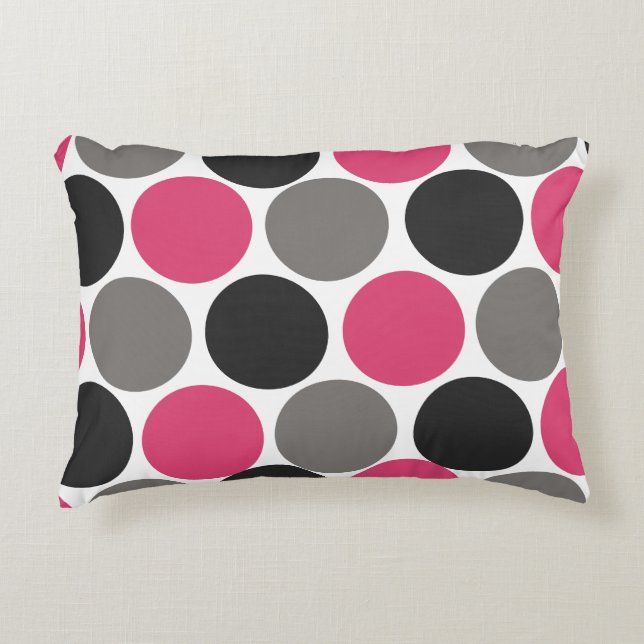Rosa och Grått Polka Dot Prydnadskudde (Framsidan)