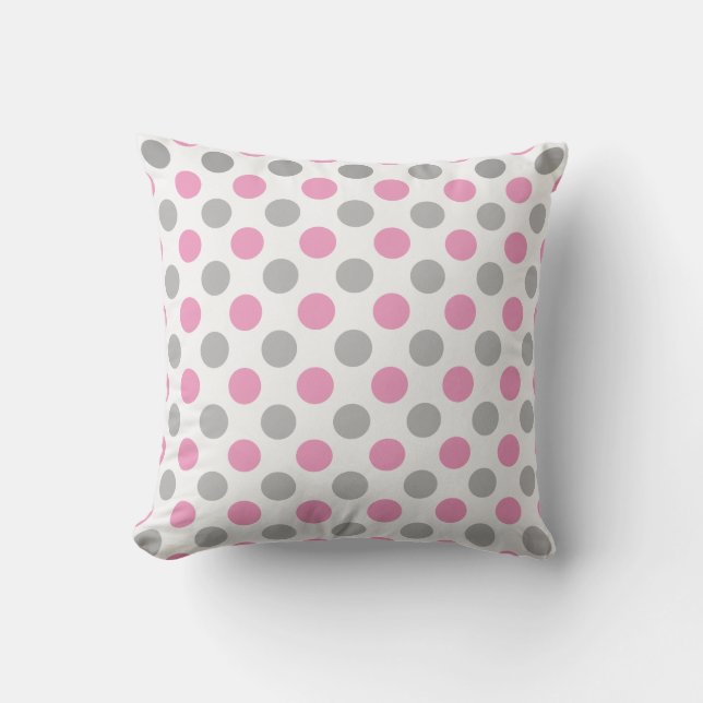 Rosa och grått polka dots mönster kudde (Framsida)