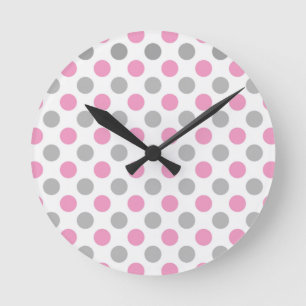 Rosa och grått polka dots mönster rund klocka