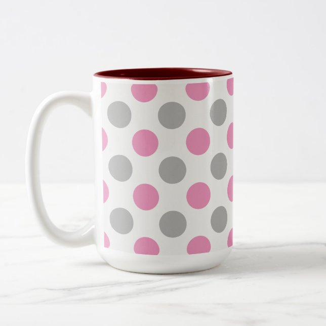 Rosa och grått polka dots Två-Tonad mugg (Vänster)