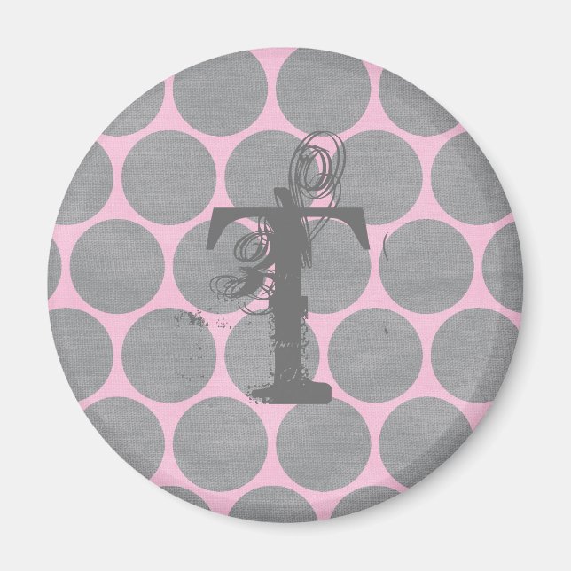 Rosa och Grått Polka Punkt Texturerad Mönster Magnet (Framsidan)