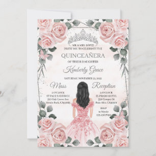 Rosa och Grått Princess Quinceanera Birthday Inbjudningar