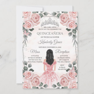Rosa och Grått Princess Quinceanera Birthday Inbjudningar
