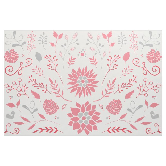 Rosa och Grått Rustic-Blommönster Tyg (Fat Quarter)