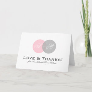 Rosa och grått sammanflätat monogram tackkort