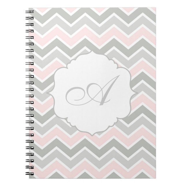 Rosa och grått sicksack-chevron-monogram anteckningsbok (Framsidan)