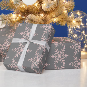 Rosa och Grått Snöflingor Helgdag Inslagning Pappe Presentpapper