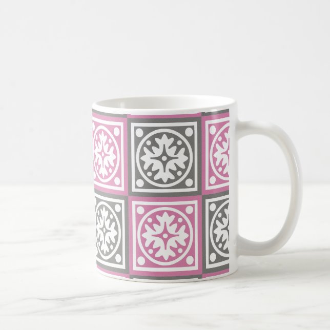 Rosa och grått-torg mönster kaffe mugg (Höger)