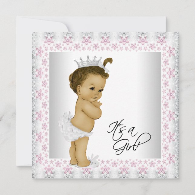 Rosa och Grått Vintage Flicka Shower Inbjudningar (Framsida)