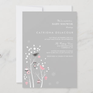 Rosa och Grått Winter Snö Baby Shower-inbjudan Inbjudningar