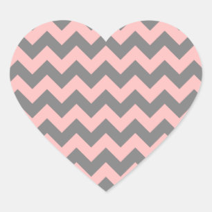 Rosa och Grått Zigzag Hjärtformat Klistermärke