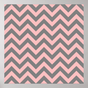 Rosa och Grått Zigzag Poster