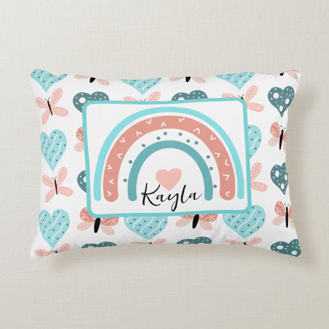 Rosa och gravört, fjärilar och öron prydnadskudde (Framsidan)