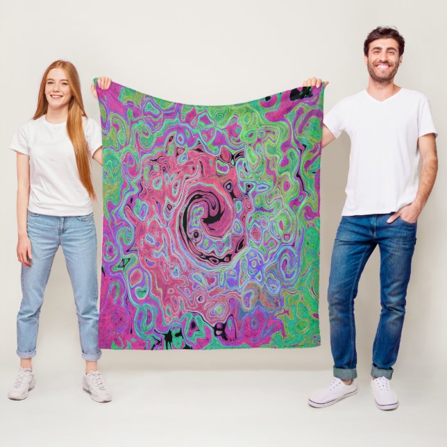 Rosa och grön Abstrakt för kalk, Retro Swirl Fleecefilt (På plats)