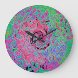 Rosa och grön Abstrakt för kalk, Retro Swirl Stor Klocka