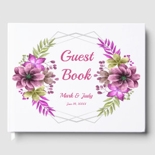 Rosa och grön akvarell blommande bröllop gästböcker