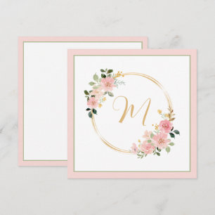 Rosa och grön akvarell blomsterkrans monogram