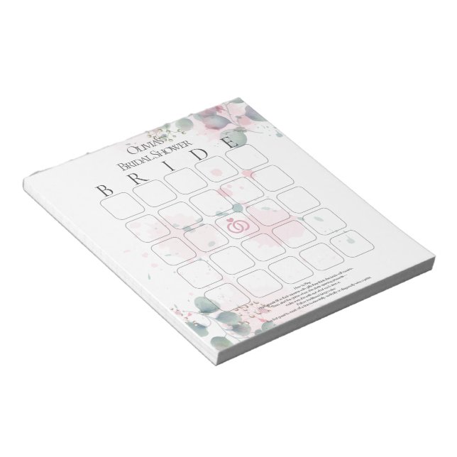 Rosa och Grön Akvarell Eukalyptus Brölloubingo Anteckningsblock (Vinklad)