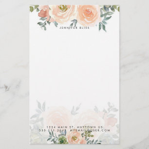 Rosa och grön akvarellblomma personlig brevpapper
