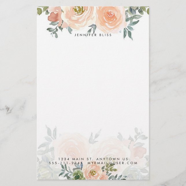 Rosa och grön akvarellblomma personlig  brevpapper (Framsida)