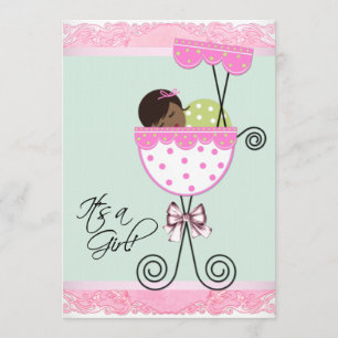 Rosa och grön baby shower inbjudningar