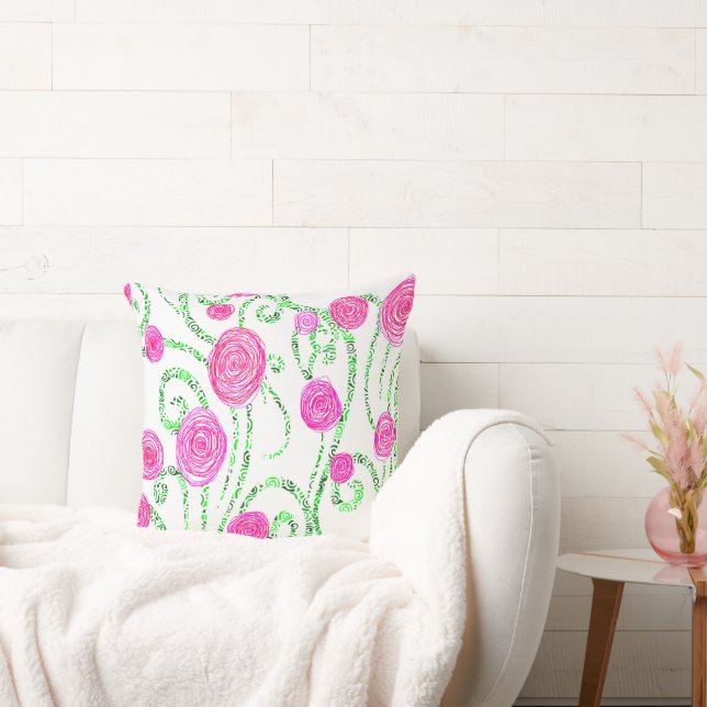 Rosa och grön blomster kudde (Soffa)