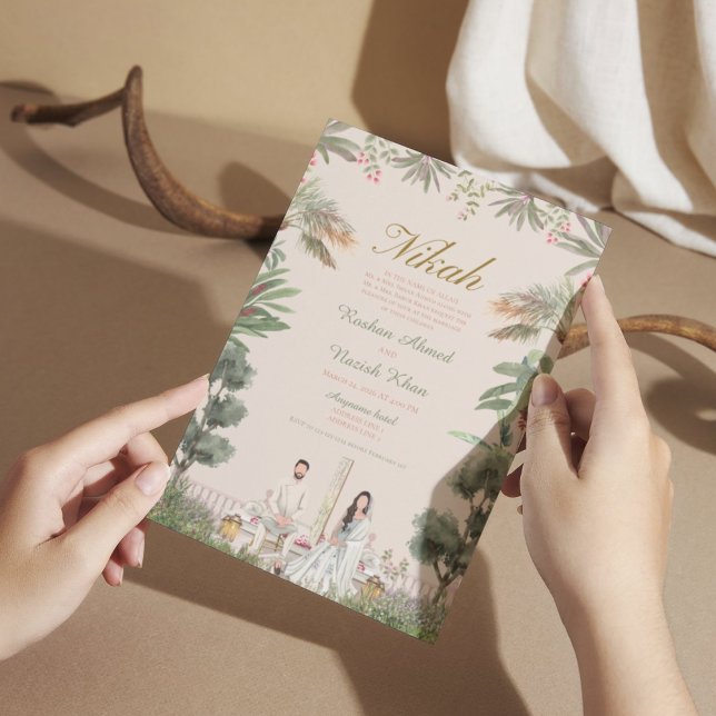 Rosa och grön blomster muslimsk bröllop inbjudningar (Skapare uppladdad)