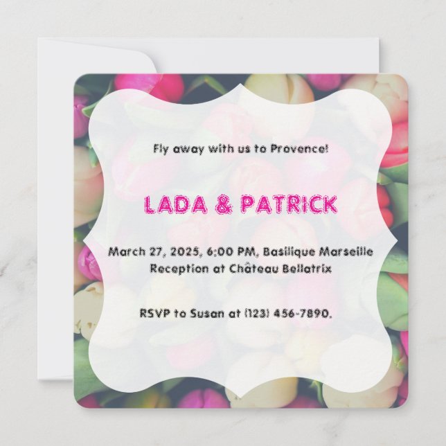 Rosa och grön blomster tulipan bakgrundsfoto Desti Inbjudningar (Framsida)