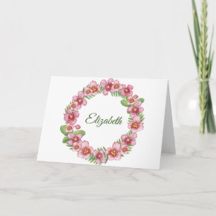 Rosa och grön blomsterkrans Personlig anteckning Kort