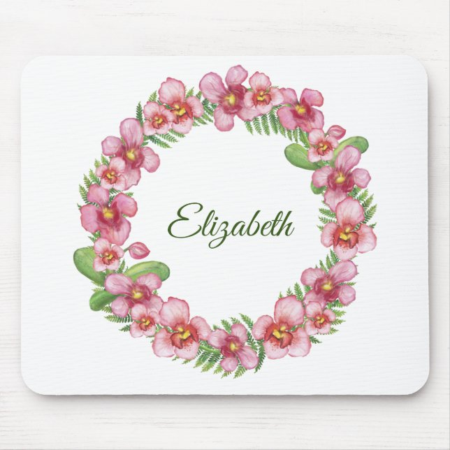 Rosa och grön blomsterkrans Personlig Musmatta (Framsidan)