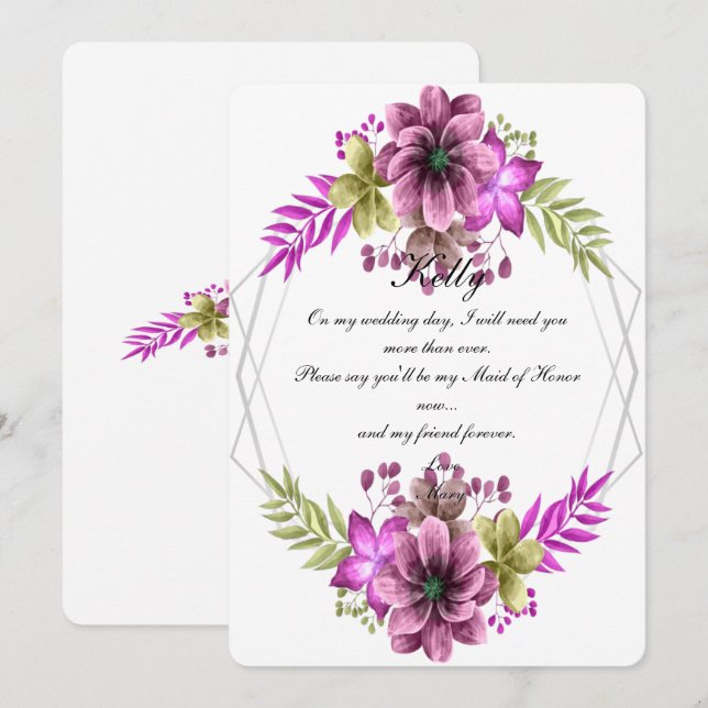 Rosa och grön blomsterkulla i akvarellteknik inbjudningar (Fram/baksida)