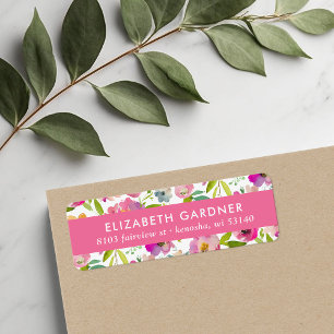 Rosa och grön blomsterreturadress returadress etikett
