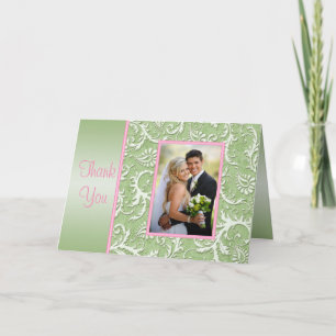Rosa och grön Damaskus Tacksamhetskort med Foto Tack Kort