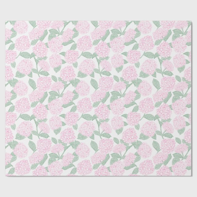 Rosa och grön Hydrangea Blommig Presentpapper (Platt)