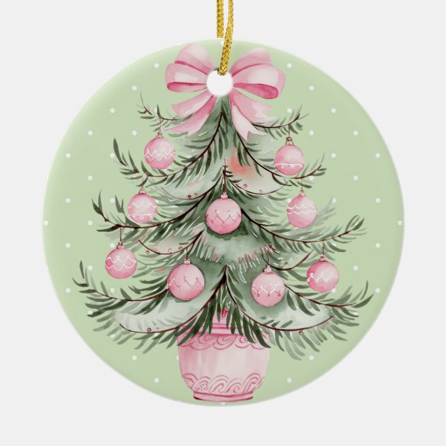 Rosa och Grön Julgransprydnad Keramik (Framsidan)