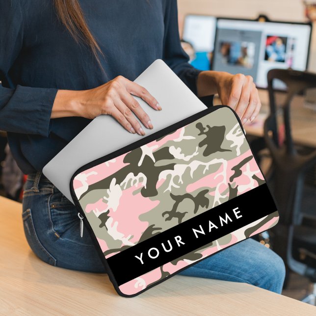 Rosa och grön kamouflage Ditt namn Anpassa Laptop Fodral (Skapare uppladdad)